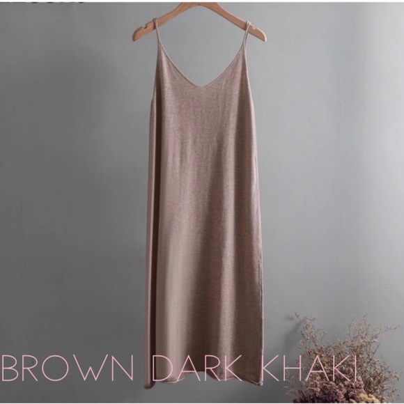 🌻HP⭐️ Cashmere dress tank womens basic soft knit dress cami midi CREAM KHAKI - Picture 11 of 12